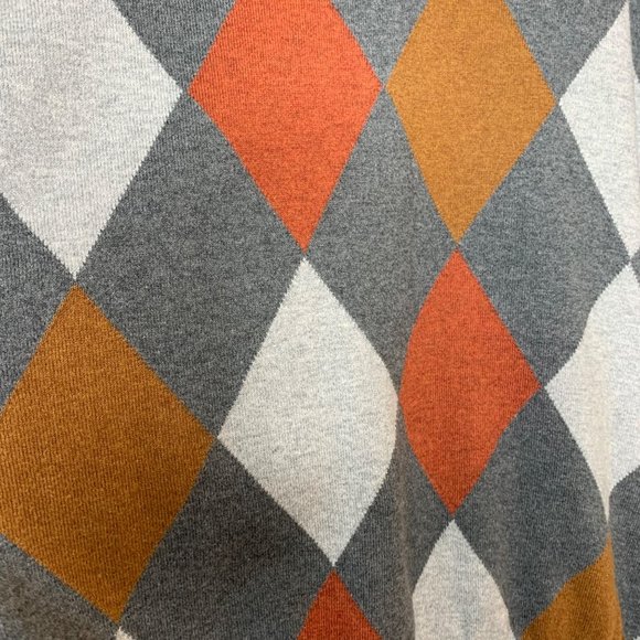 Merona V-Neck Sweater Diamond Print Gray Orange Lightweight 100% Cotton Large - Picture 3 of 7